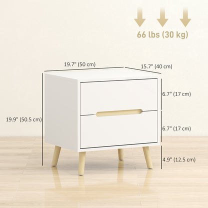 Nightstands Set of 2, Bedside Table with 2 Drawers, Modern Side End Table with Solid  Wood Legs for Bedroom, White