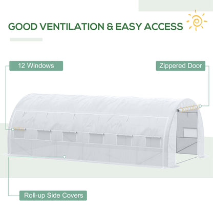 20'x10'x6.6' Tunnel Greenhouse with UV-Resistant Cover, Zippered Door and 12 Roll-up Windows, Outdoor Green House for Ga