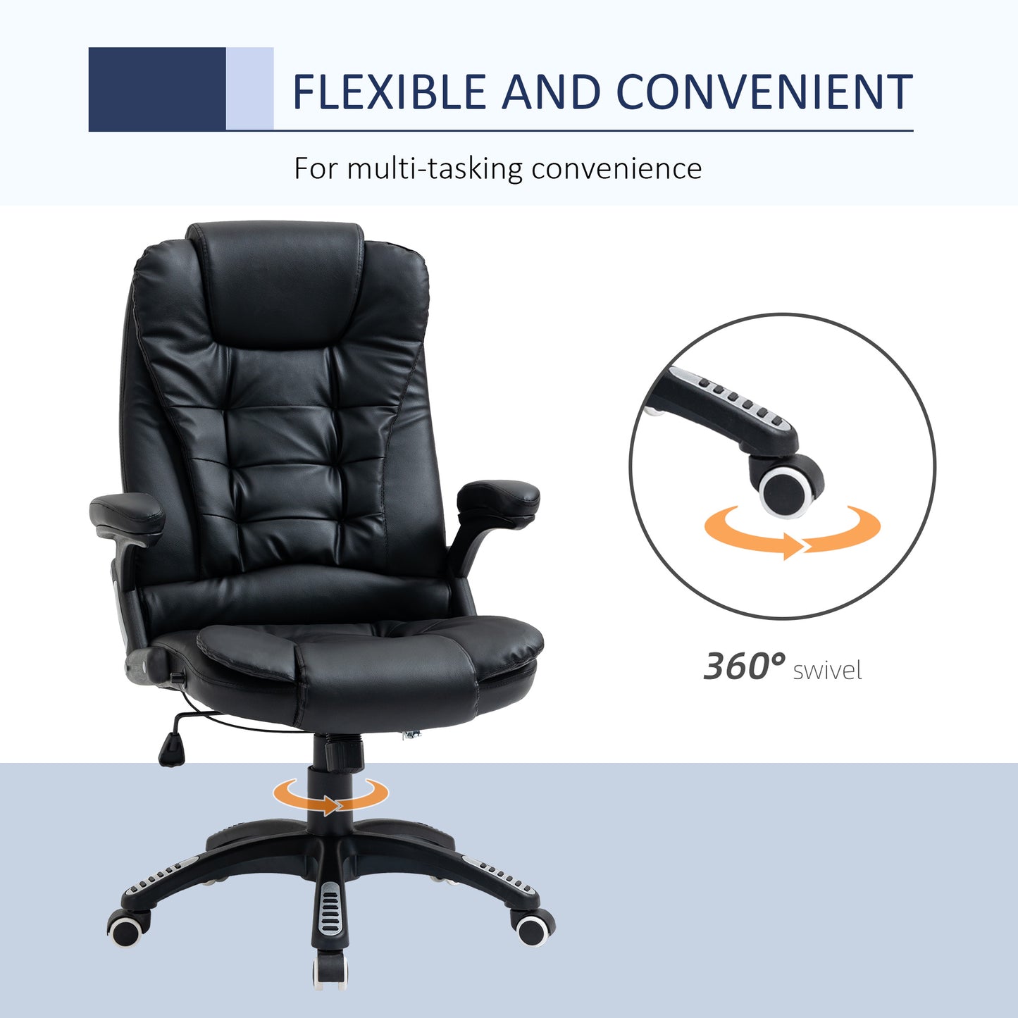 Executive Chair PU Leather Recliner Office Chair, with Swivel Wheels, Arm, Adjustable Height, High Back, Black