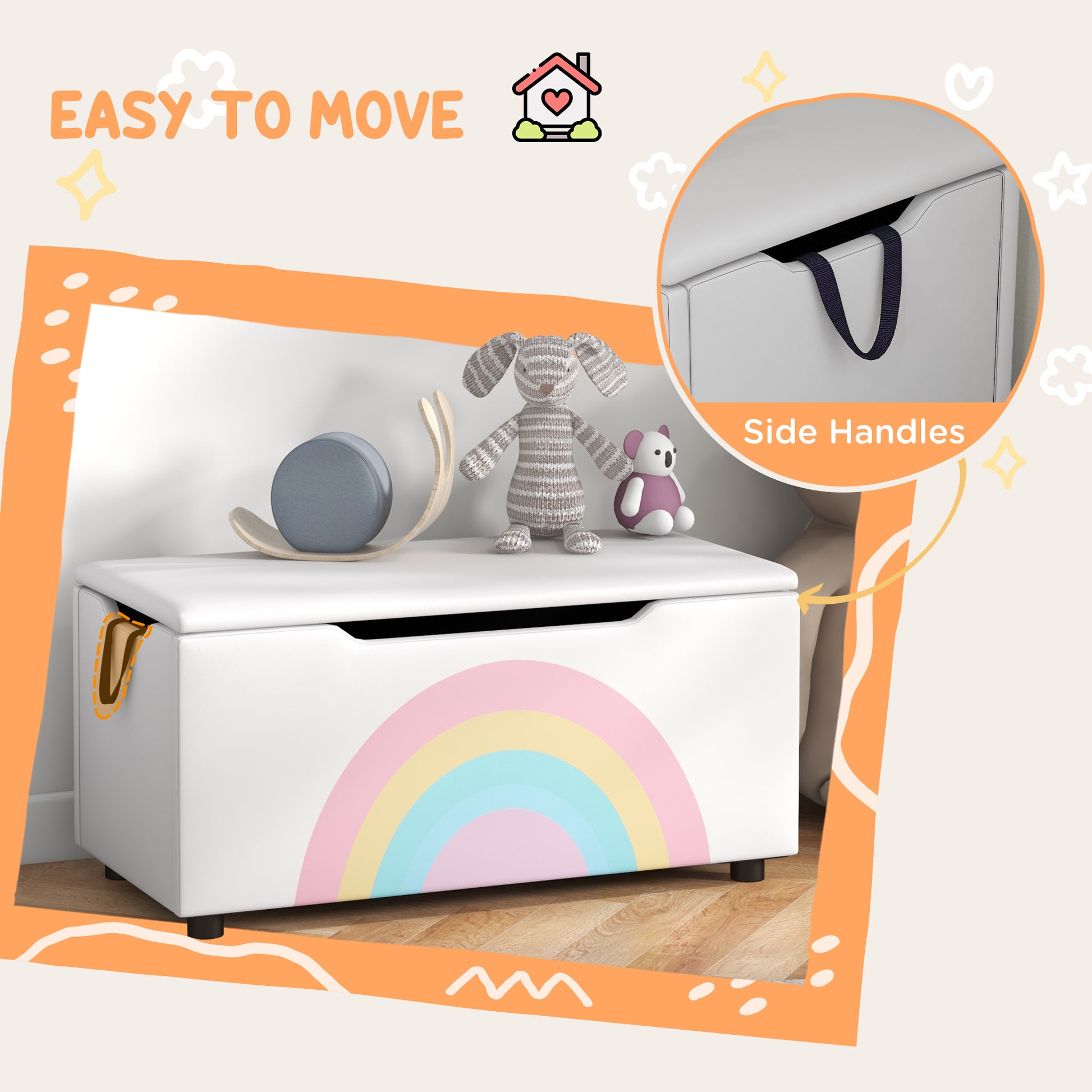 Qaba Toy Chest, Kids Toy Bench Box, Lightweight Storage Bench with Lid and Side Handles, for Nursery Room Playroom Bedro
