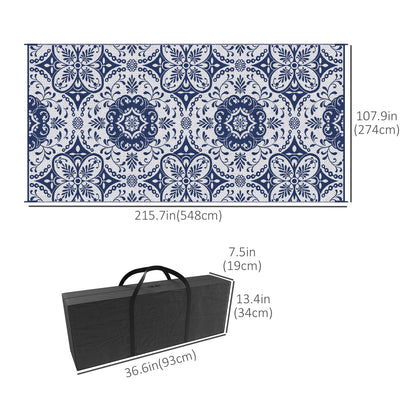 Portable Outdoor Rug with Carry Bag, 9' x 18' Reversible Mat, Waterproof Plastic Straw RV Rug for Backyard, Deck, Picnic