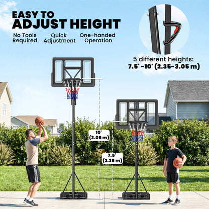 Soozier Basketball Hoop, 7.7 FT to 10 FT Adjustable, Portable Basketball Goal with 43'' Shatterproof Backboard,Fillable 