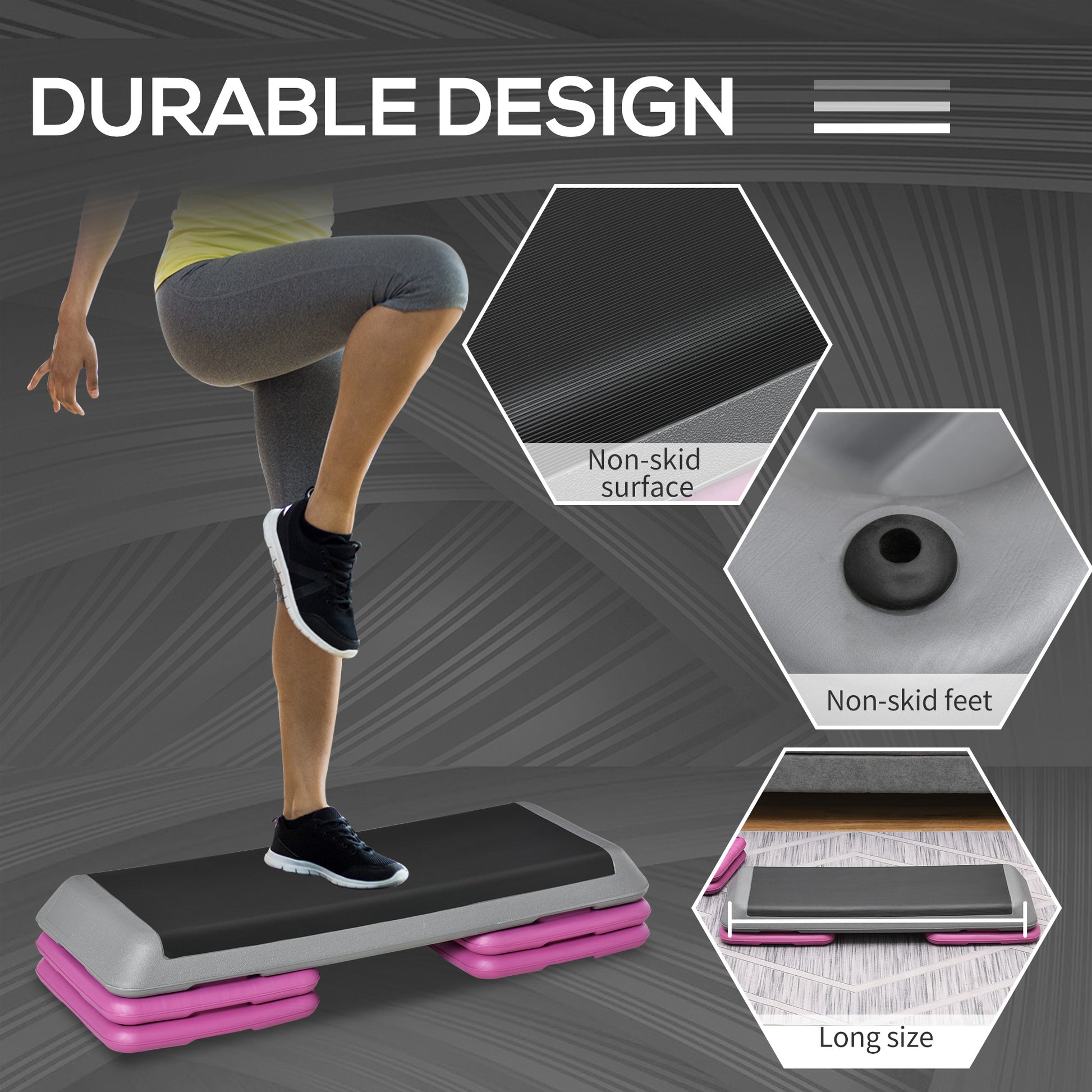 Soozier 43" Adjustable Aerobic Platform Stepper 3 Level with Risers 4” 6” 8” Cardio Fitness Trainer Workout Step Home Gy