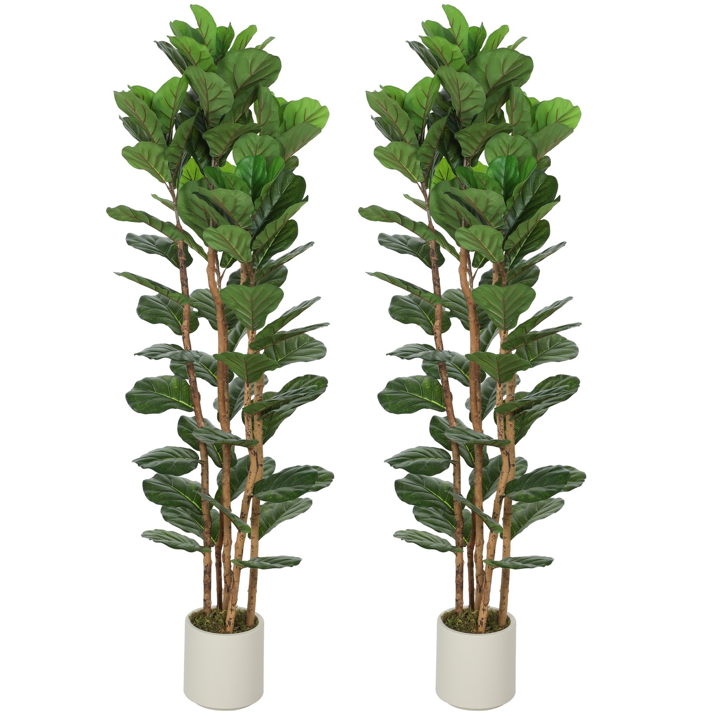 6FT Artificial Fiddle Leaf Fig Tree Set of 2, Fake Potted Tree with Solid Wood Trunks for Indoor Decor, Green