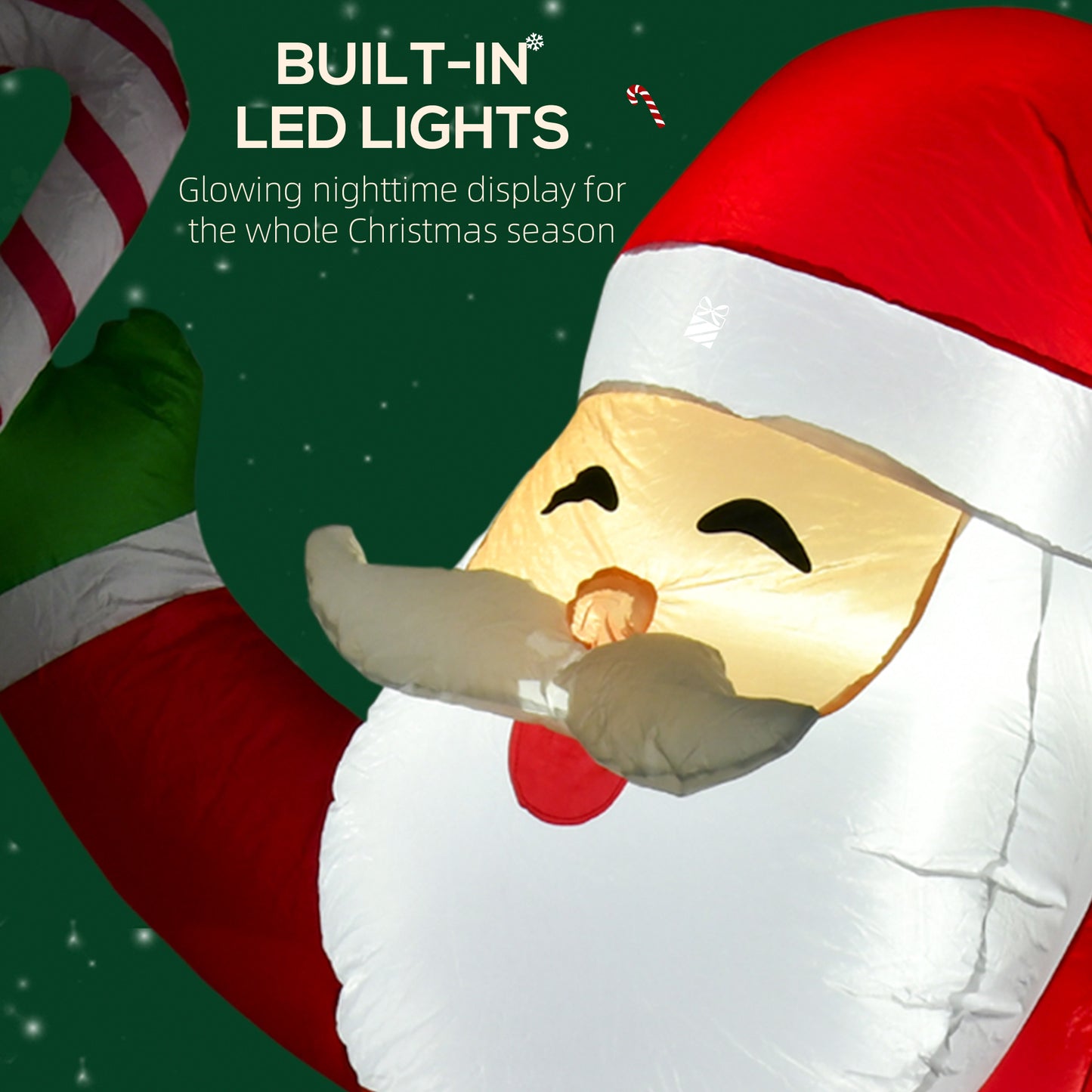 Inflatable Christmas Outdoor Lighted Yard Decoration, Santa Claus with Candy Cane, 8' Tall