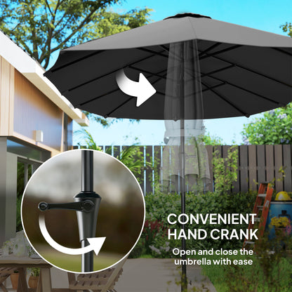 13ft Double-Sided Patio Umbrella with Crank Handle, for Poolside, Deck, Garden,  Dark Grey
