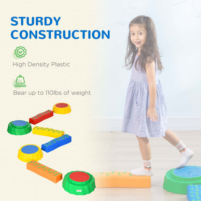 8pcs Balance Beam for Kids, 4 Sensory Pads and 4 Beams with Non-slip Surface & Bottom, Stackable Stepping Stones Kids fo