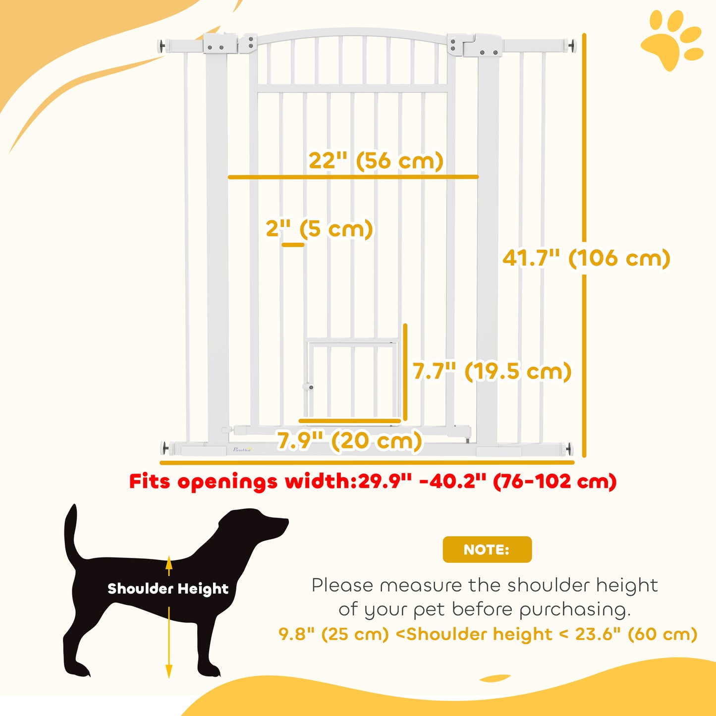 30"-41" Extra Wide Pet Gate with Small Door, 42" H Dog Gate with 3-Inch and 5.5-Inch Extension Kit