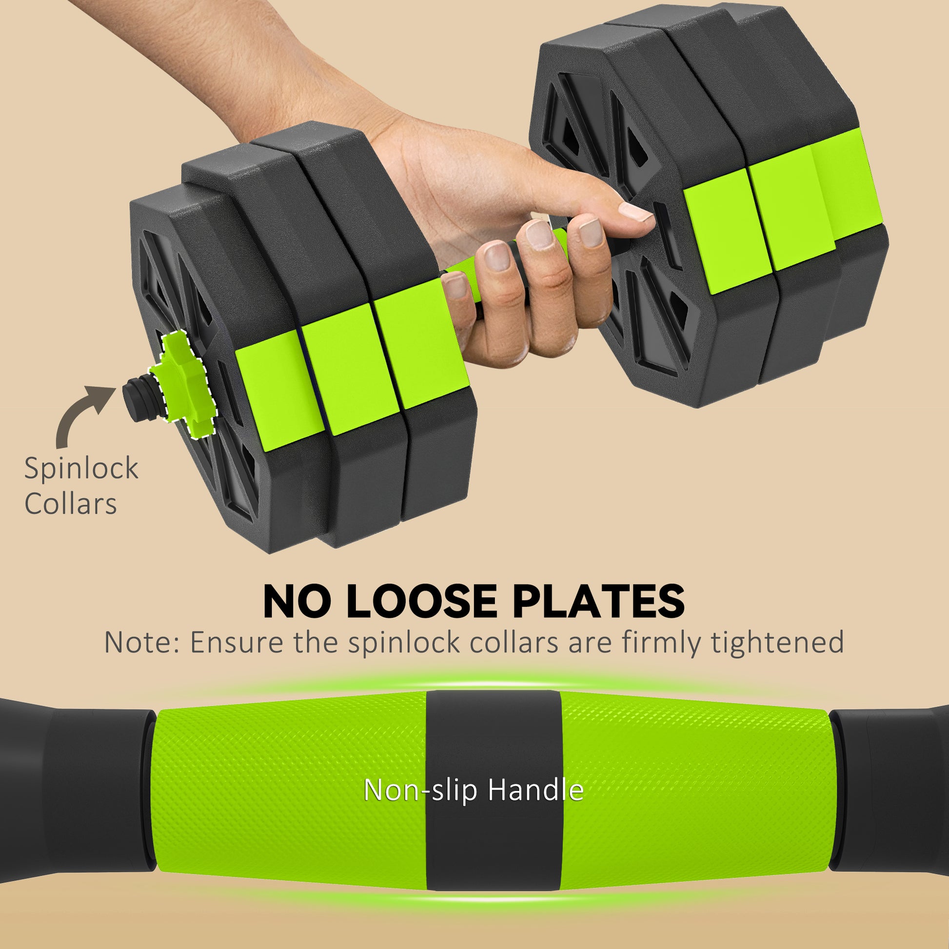 Soozier 6-in-1 Adjustable Dumbbell Set, Used as Kettlebell, Barbell, Dumbbell, Push-Up Stand, 55lbs Free Weights Set, Gr