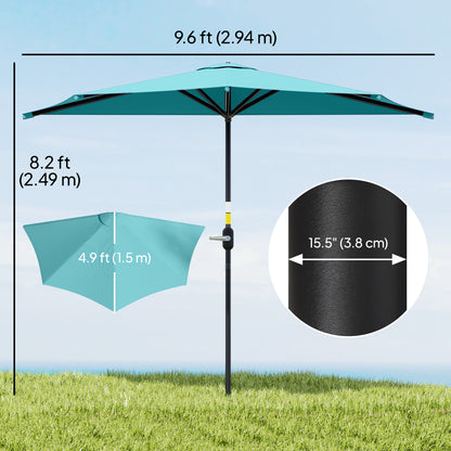 9.8ft Half Umbrella Semi Round Patio Parasol with Crank Handle, Top Vent for Garden, Balcony- NO BASE INCLUDED, Light Bl