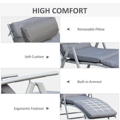 Lounge Chair Outdoor, Folding Patio Chaise Lounger, 360 lbs 7-Position Adjustable Back Outdoor Recliner with Cushion, He