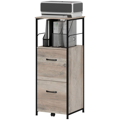 Vertical Filing Cabinet, Tall File Cabinet with 2 Drawers, Hanging Bars for Letter and A4 Size, Distressed Grey