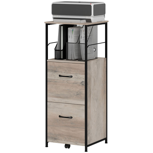 Vertical Filing Cabinet, Tall File Cabinet with 2 Drawers, Hanging Bars for Letter and A4 Size, Distressed Grey