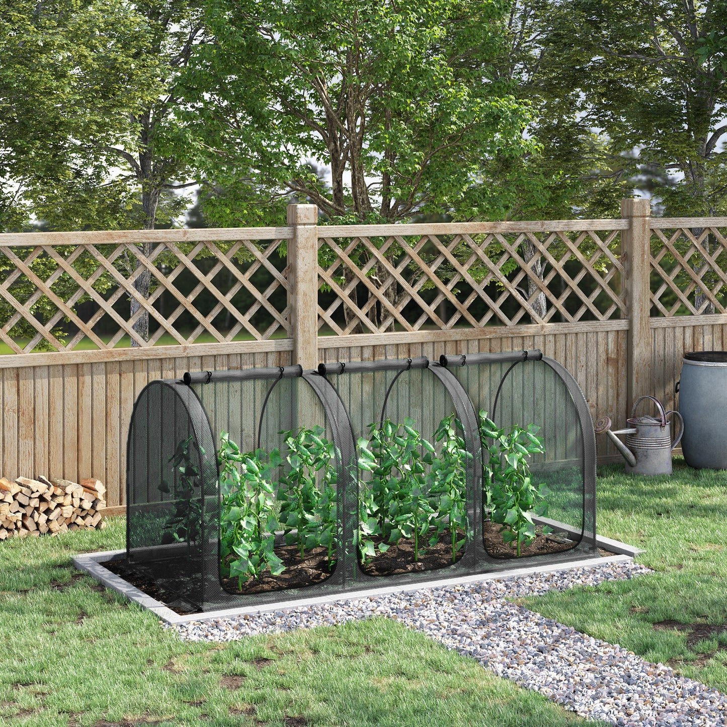9' x 4' Crop Cage, Garden Plant Protector, with 3 Zippered Doors and 4 Ground Stakes, for Garden, Yard, Lawn, Black