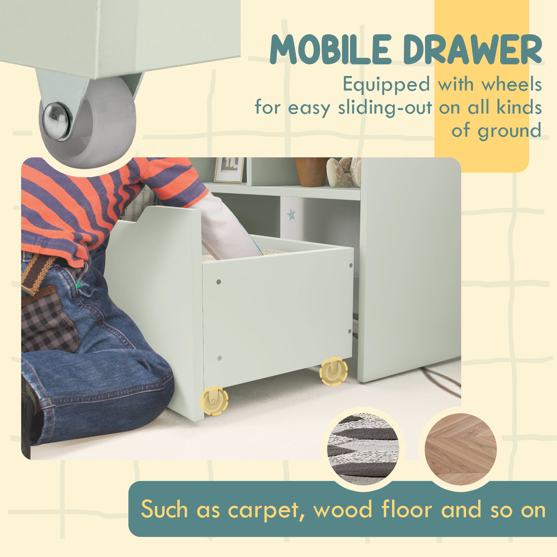 Kids Bookcase with Storage Drawer for Books, Reading Nook, for Classroom, Bedroom, Playroom, Green
