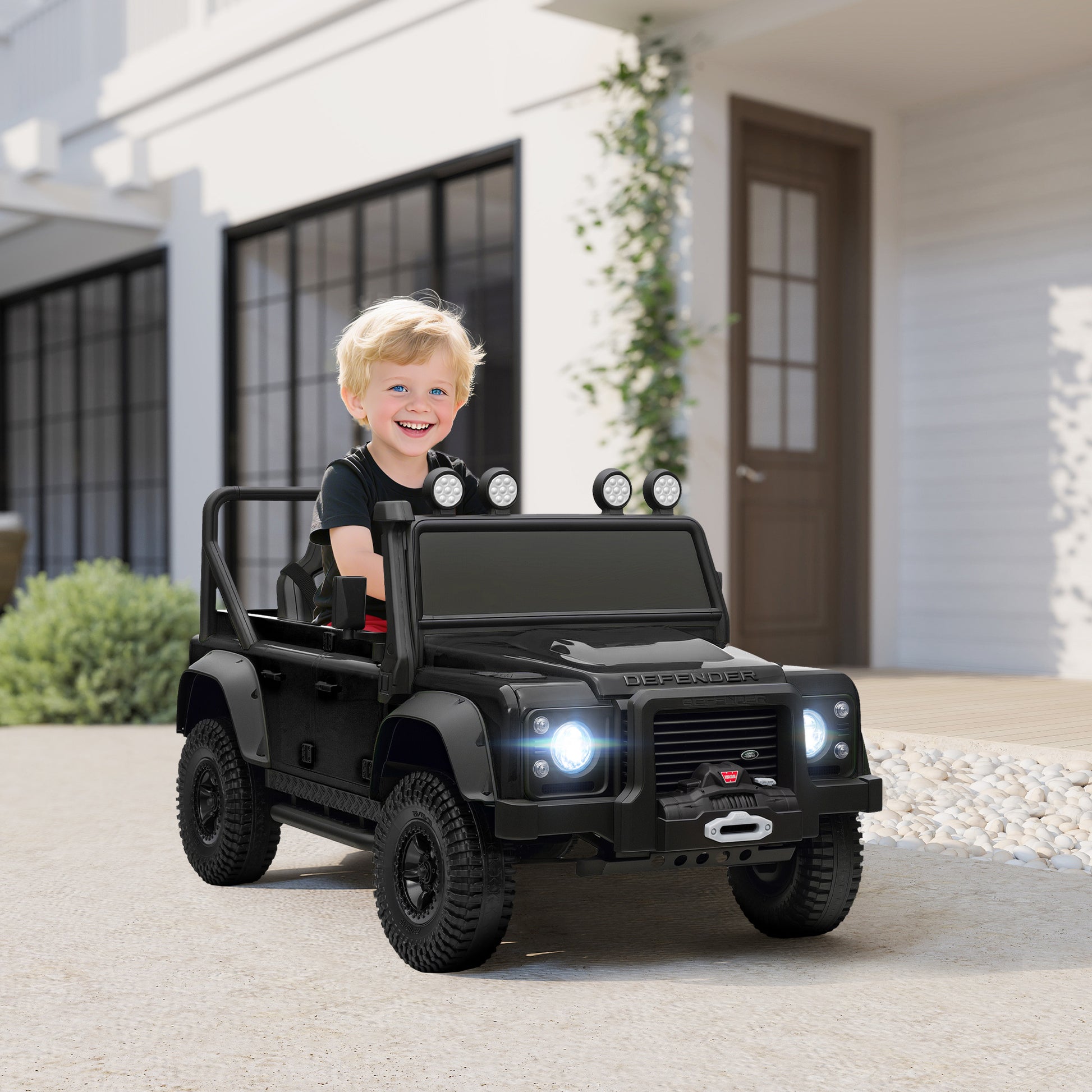 Qaba Land Rover Licensed Kids Ride on Truck with Remote Control, Spring Suspension, LED Lights, 3 Speed for Ages 3-5, Bl