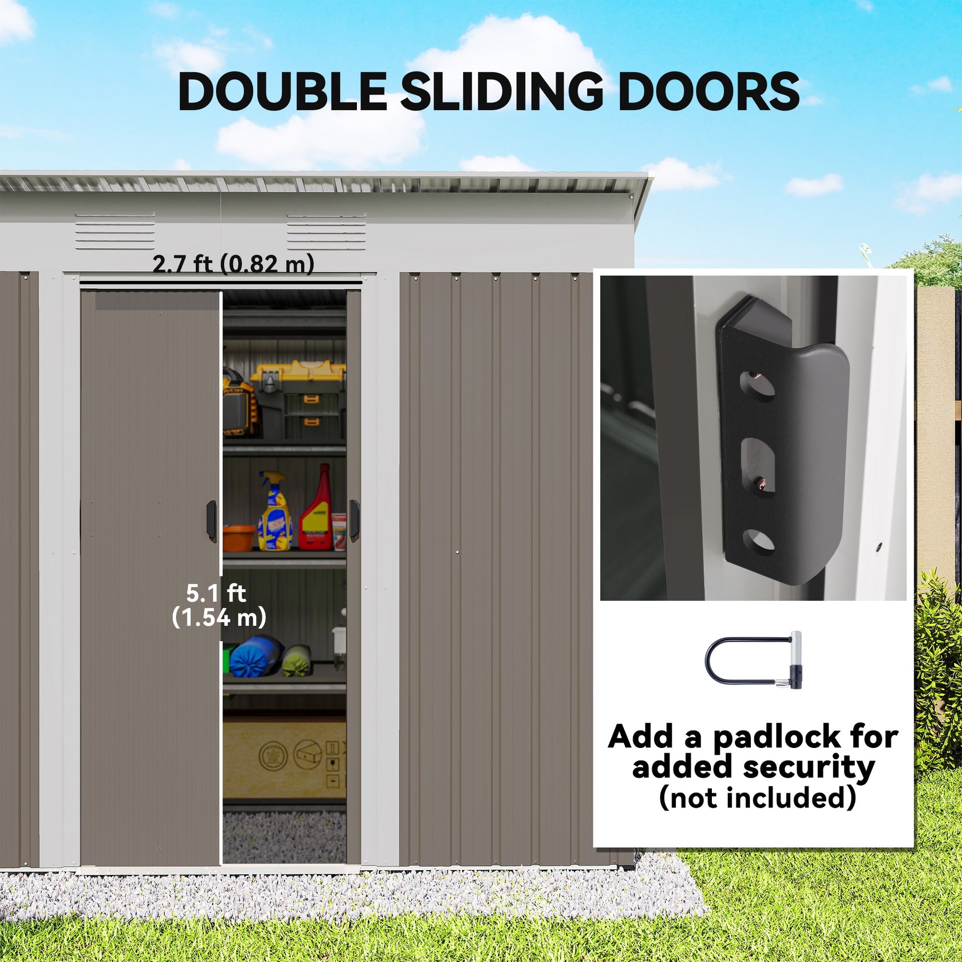 7' x 4' Outdoor Storage Shed, Metal Garden Tool Storage House Organizer with Lockable Sliding Doors and Vents for Backya