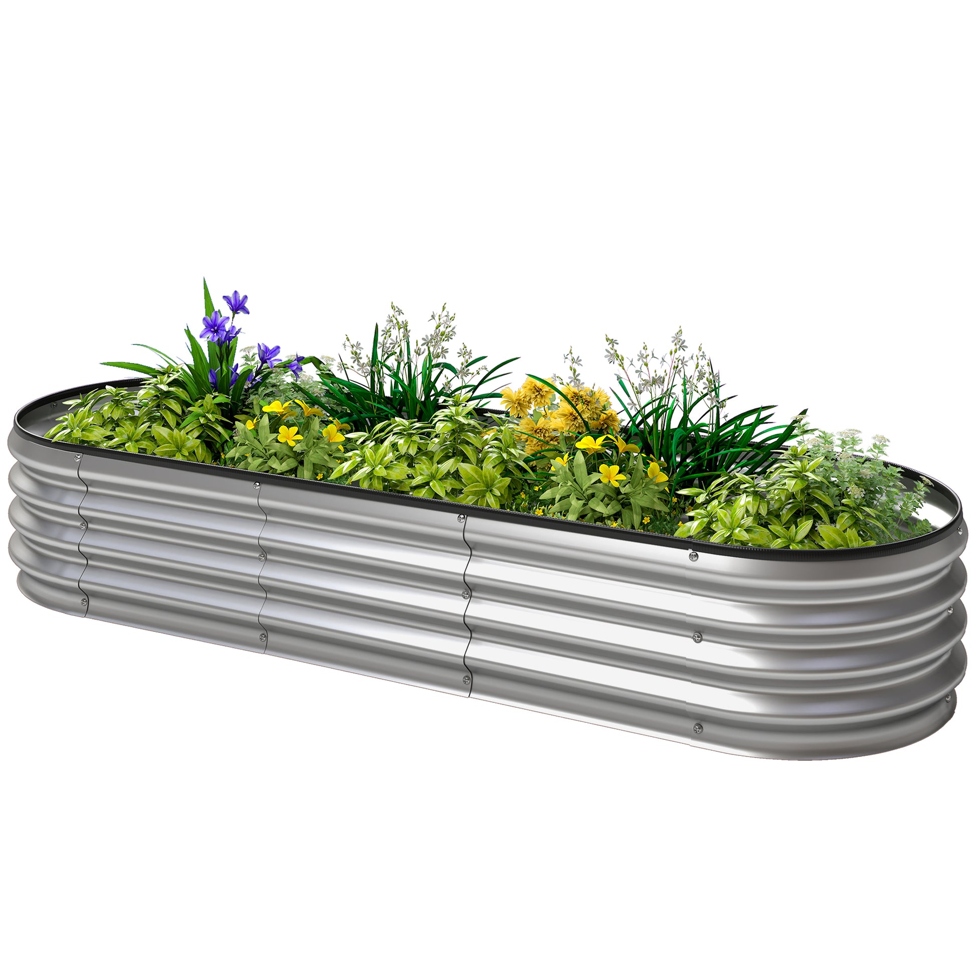Galvanized Raised Garden Bed, 6 x 2 x 1 Modular Metal Garden Beds with Rubber Strip Edging, Heavy-Duty Outdoor Planter B