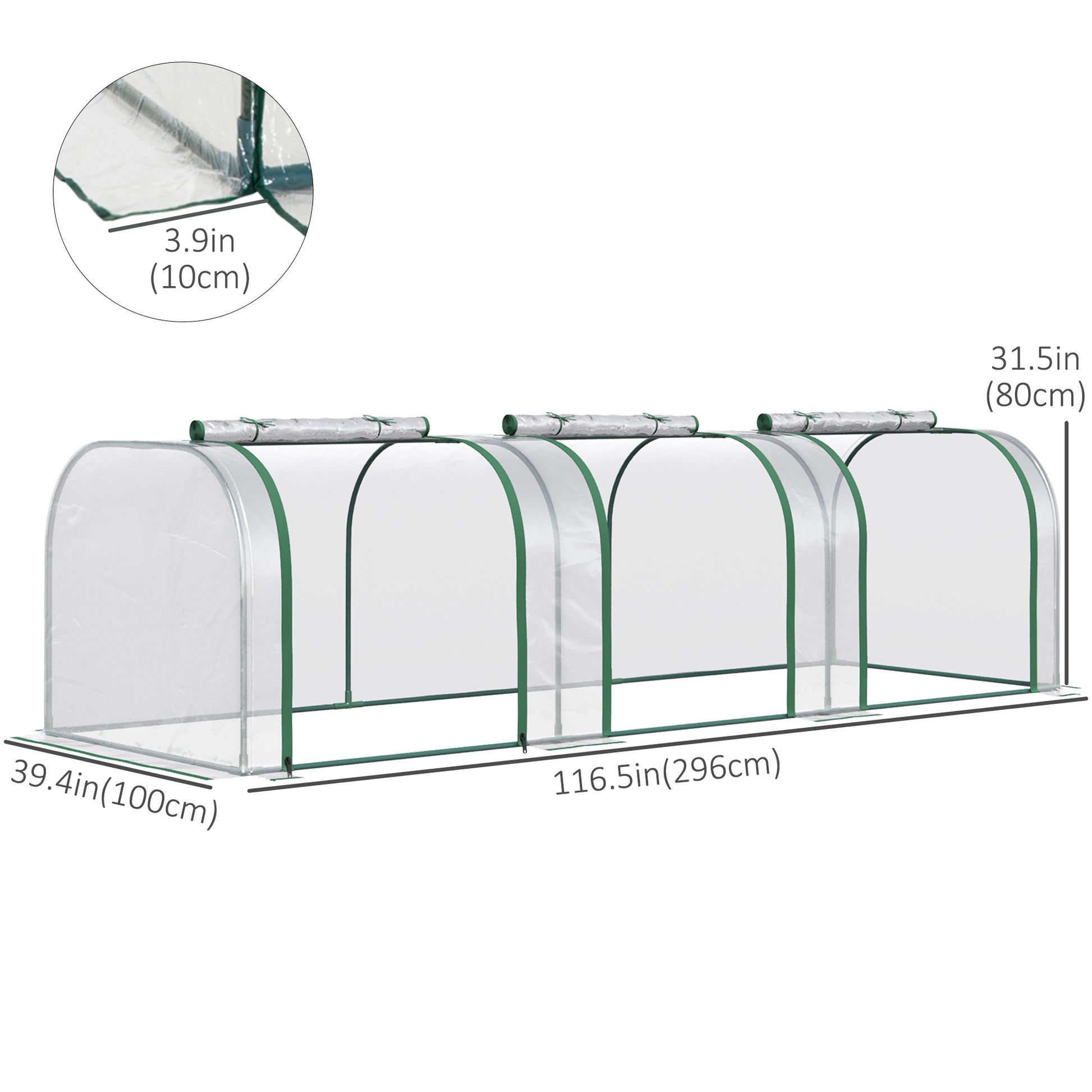 10' x 3' x 2.5' Portable Mini Tunnel Greenhouse with 3 Zipped Doors, Easy Assembly, Clear