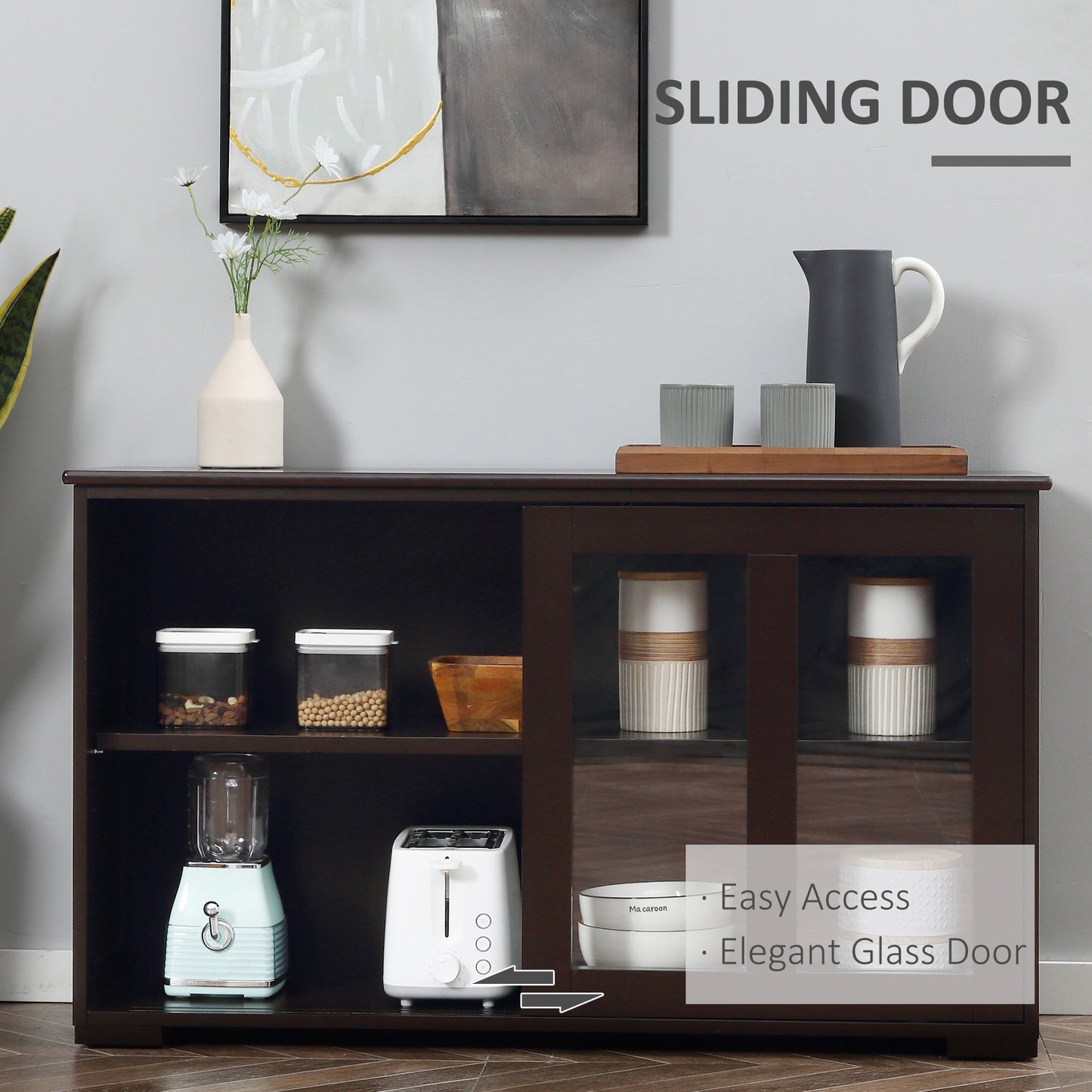 Modern Kitchen Sideboard, Stackable Storage Cabinet, Sliding Glass Door Console, Cupboard Serving Buffet for Kitchen & D
