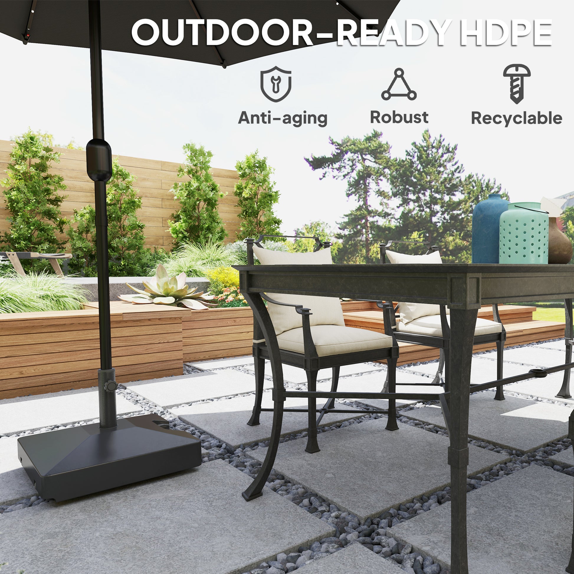 Plastic Square Patio Umbrella Base with Wheels Handle, Heavy Duty Outdoor Umbrella Stand Base, Filled Up to 73lb with St