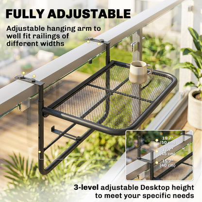 Adjustable Balcony Hanging Railing Table, Metal Mounting Mini Wall Desk Storage Rack, Outdoor Flower Stand Serving Table