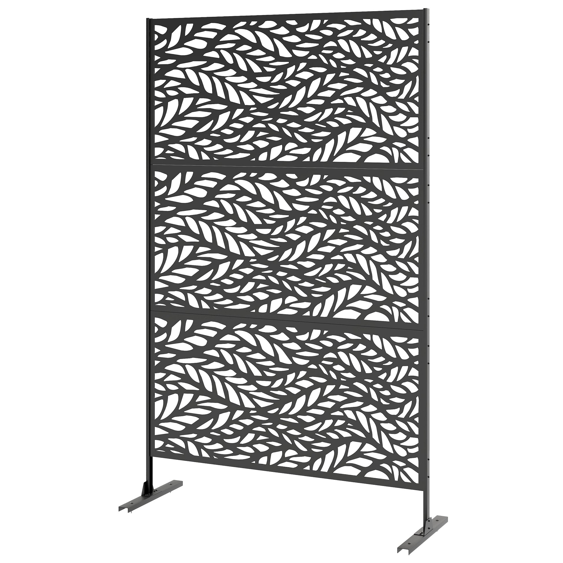 Metal Outdoor Privacy Screen, Freestanding Outdoor Divider with Stand, 78" x 48", Black
