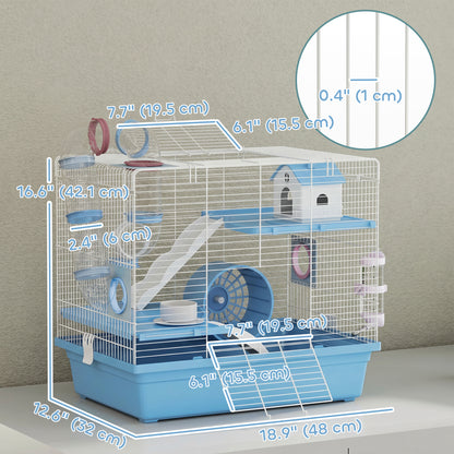 Hamster Cage, 3-Tier Small Animal Cage with Excerise Wheel, Food Bowl, Water Bottle, House, Tunnels, Ramps