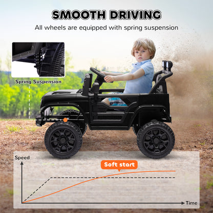 Qaba 12V Ride on Truck, Electric Car for Kids with Remote Control, Suspension, 3 Speeds, USB Music Headlights, Black