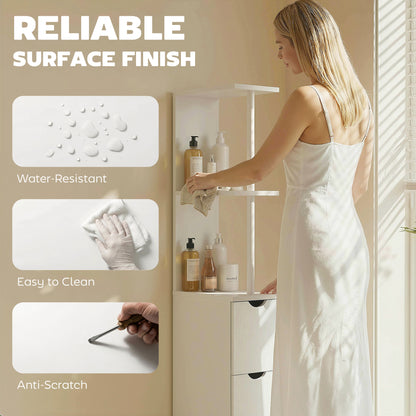 Tall Bathroom Storage Cabinet, Narrow Bathroom Cabinet with Drawers and Open Shelves for Small Spaces, White