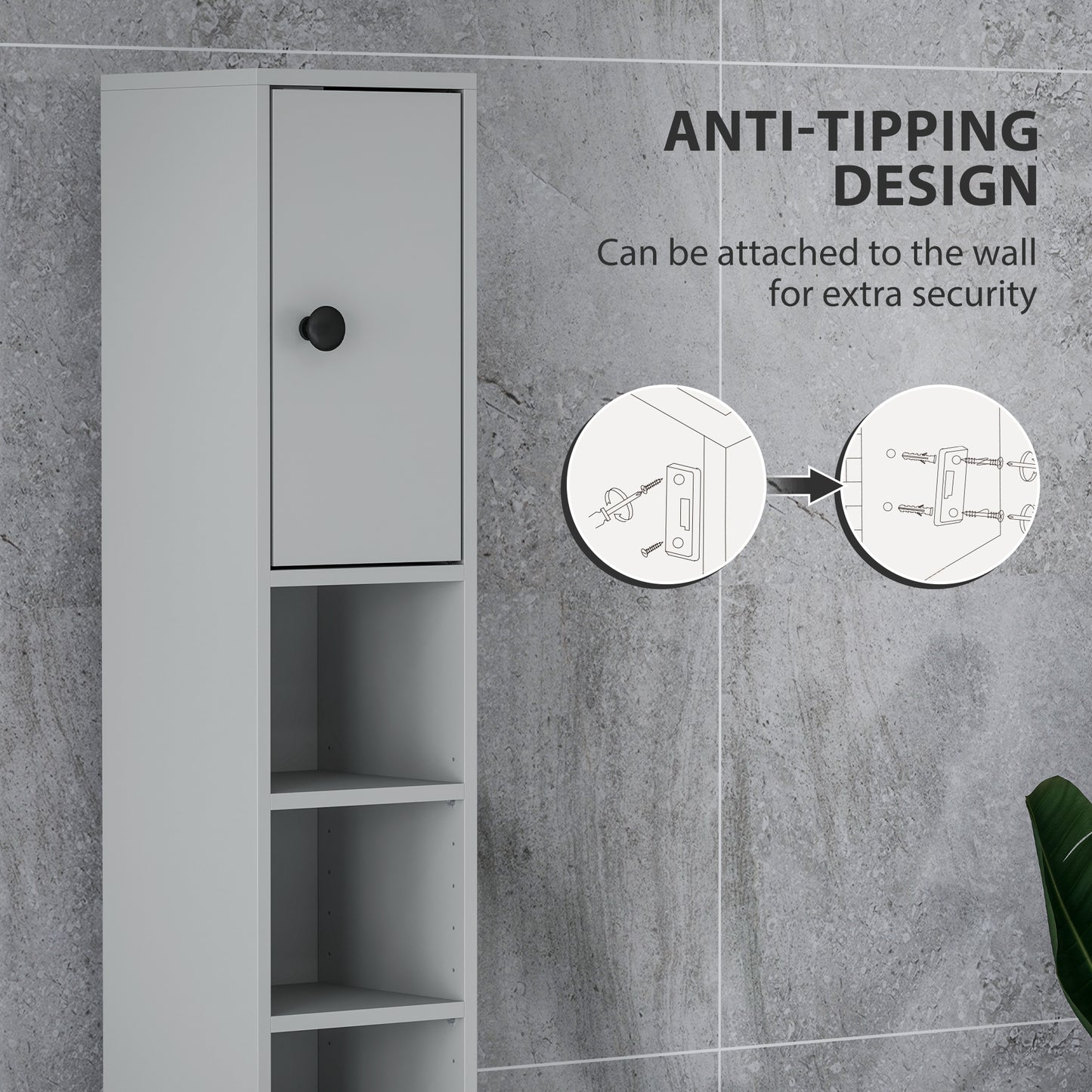 71" Tall Bathroom Cabinet, Narrow Toilet Paper Cabinet with Open Shelves, 2 Door Cabinets, Adjustable Shelves, Grey