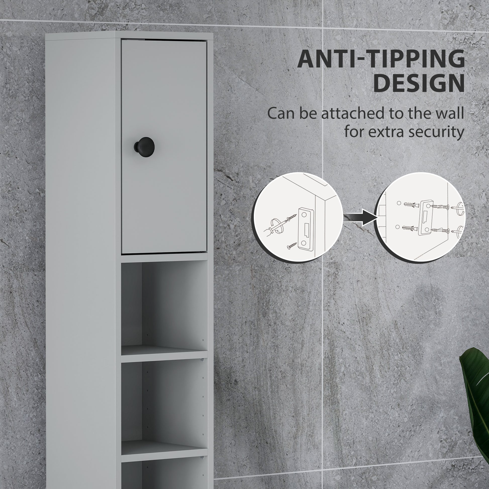 71" Tall Bathroom Cabinet, Narrow Toilet Paper Cabinet with Open Shelves, 2 Door Cabinets, Adjustable Shelves, Grey