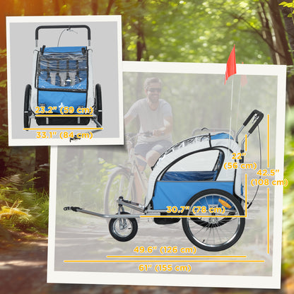 VarietyKart 2-in-1 Bike Trailer for Kids, Foldable 2-Seat Baby Stroller with 5-Point Harness, Rubber Wheels, Storage Bag