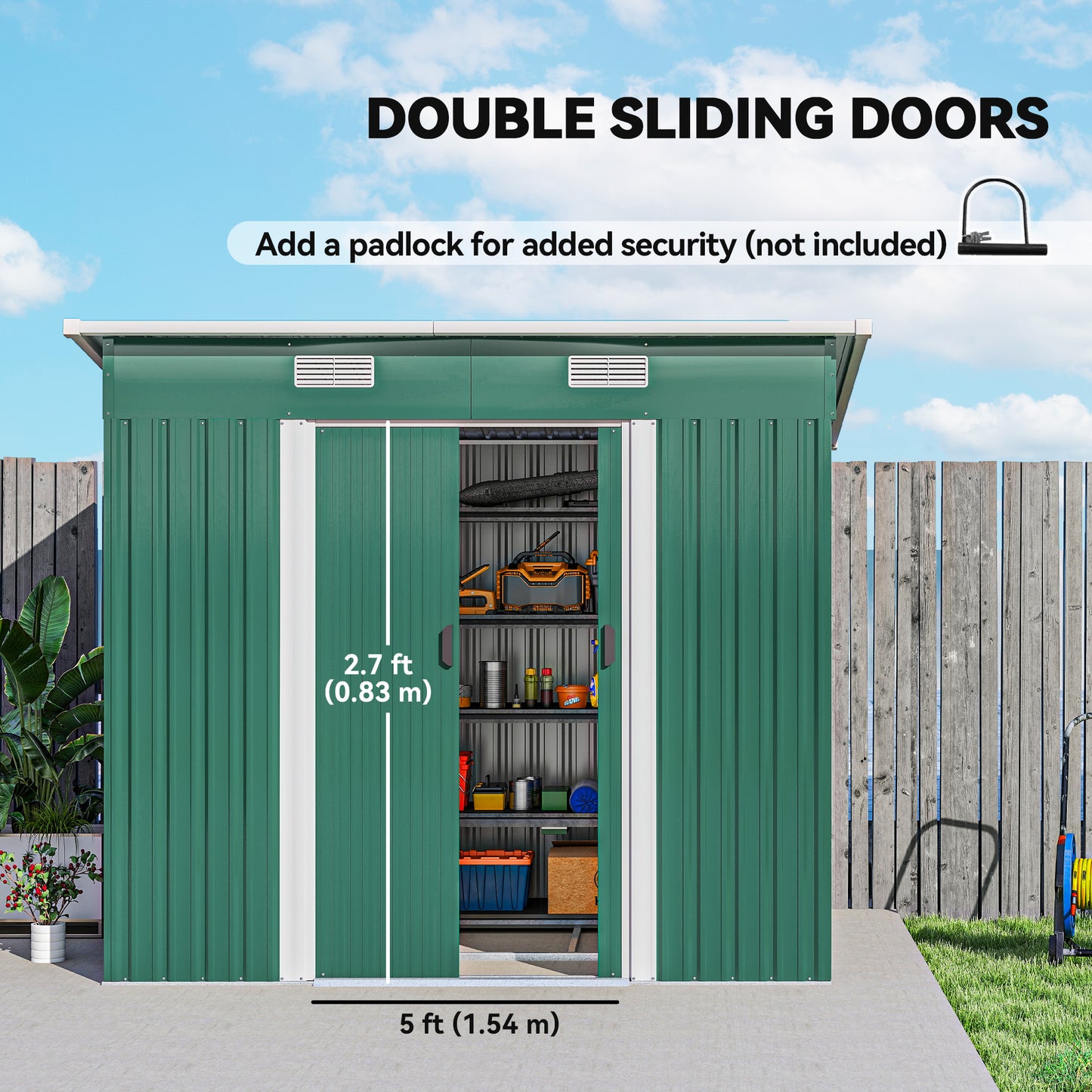 7'x 4' Metal Patio Storage Shed Garden Lockable Shed Tool Utility Storage Unit, Green