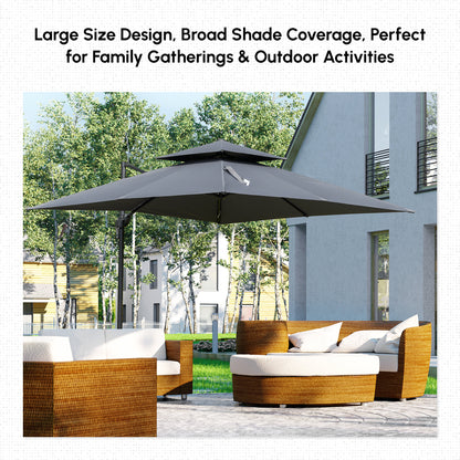 10' x 10' Cantilever Patio Umbrella, Double Top Square Offset Umbrella with 360° Rotation, 5 Adjustable Tilt Angles, Umb
