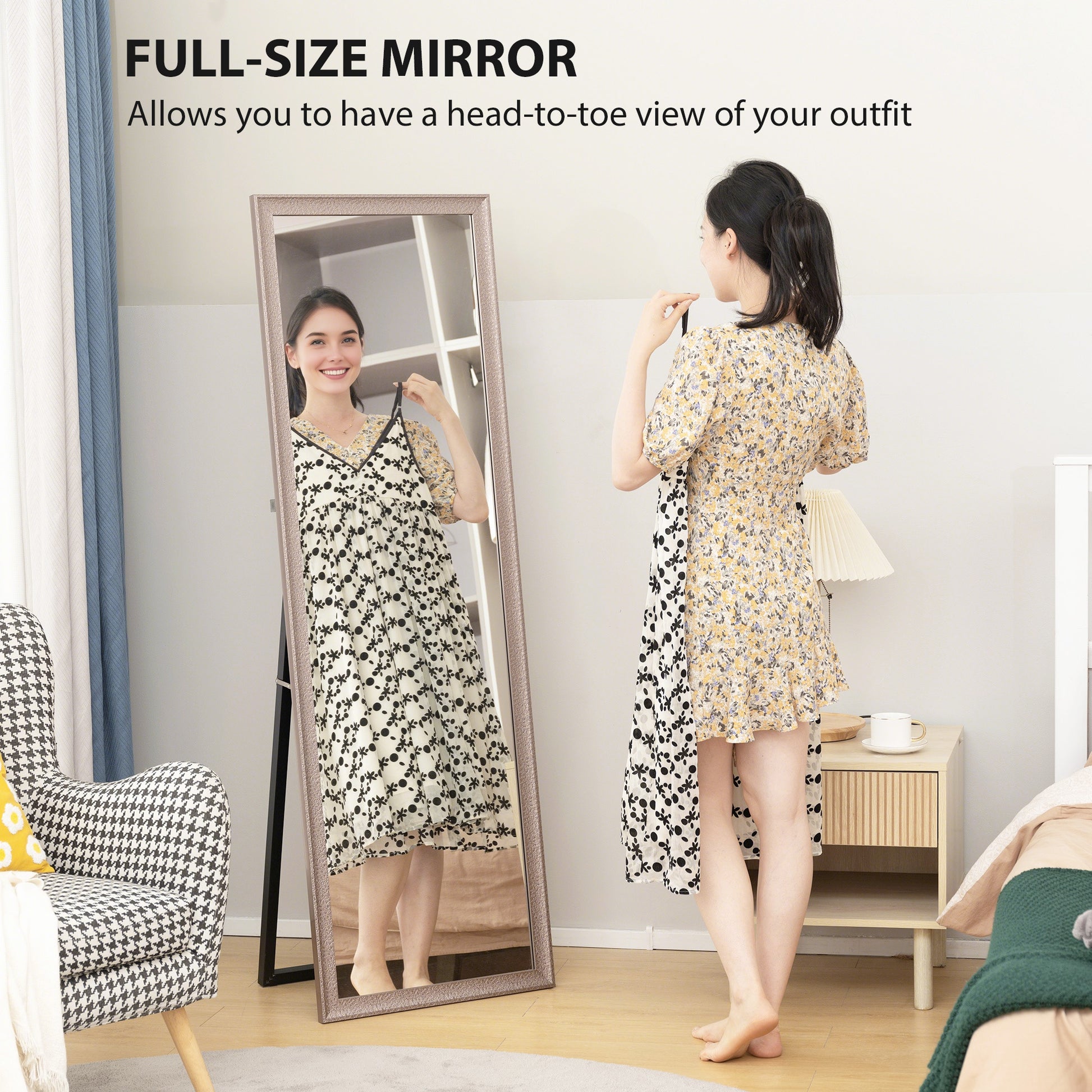 64" x 21" Rectangular Full Length Mirror with Frame, Free Standing, Wall Mounted or Leaning, Gunmetal Silver