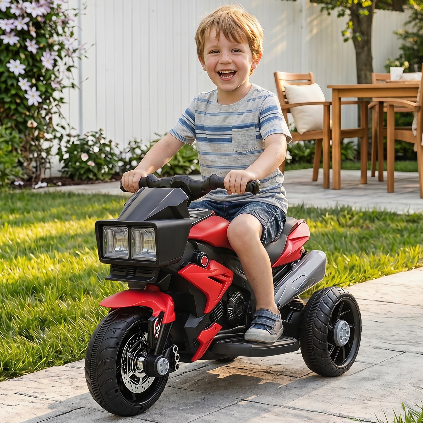 VarietyKart Kids Electric Pedal Motorcycle Ride-On Toy 6V Battery Powered w/ Music Horn Headlights Motorbike for Girls B