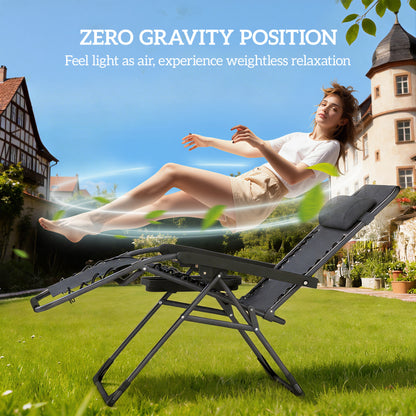 Zero Gravity Chair Set of 2, Folding Reclining Outdoor Lounge Chair with Cup Holder, Headrest, Dark Grey