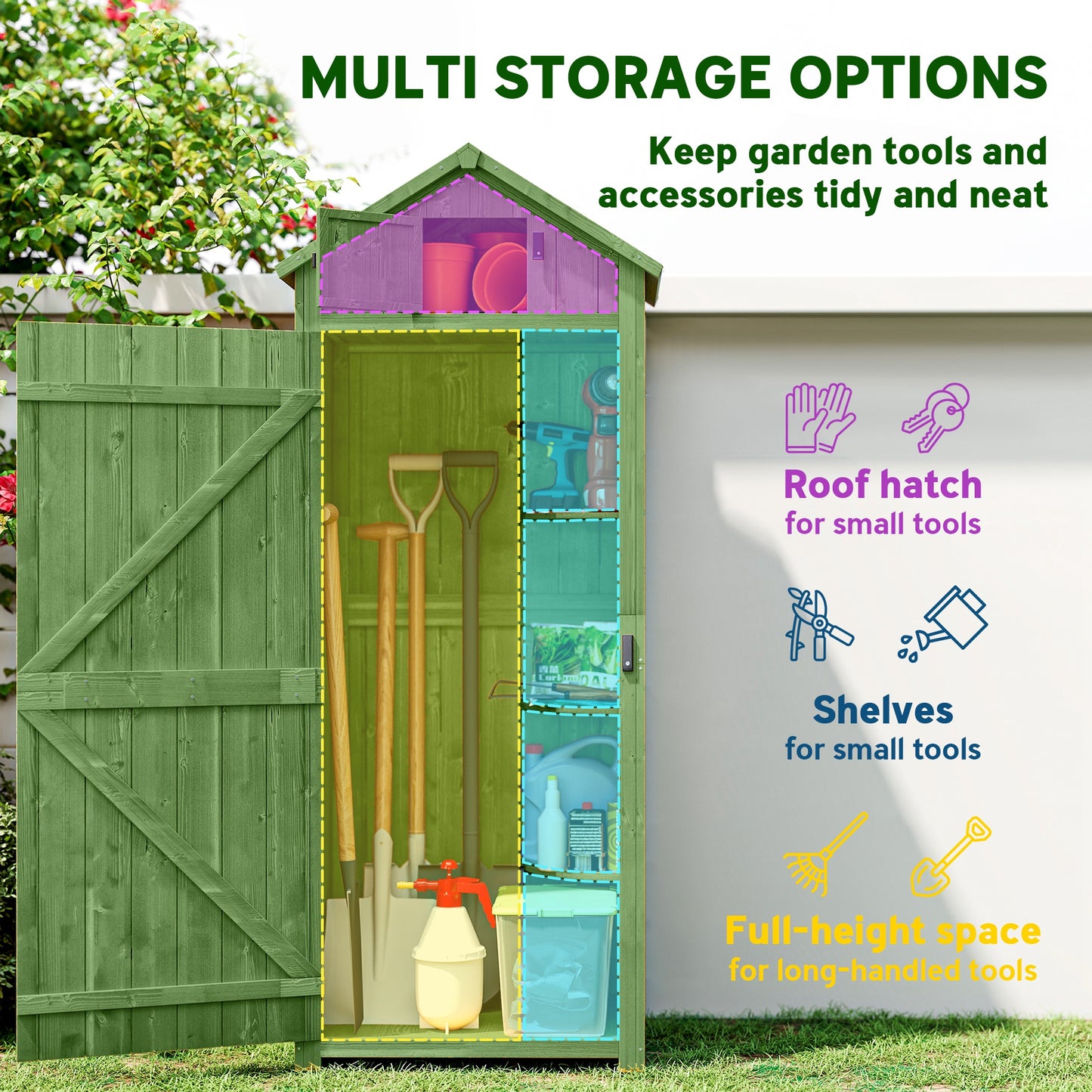 30" x 21" x 71" Garden Storage Shed, Outdoor Tool Utility Storage House  with 3 Tier Shelves and Roof, Green