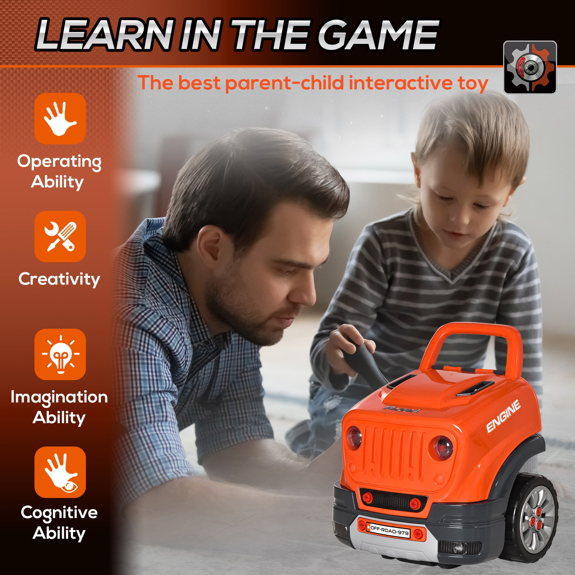 Qaba Kids Truck Engine Toys, Kids Mechanic Workshop Set with Light, Sounds, Steering Wheel and Horn for Boys Girls 3 4 5