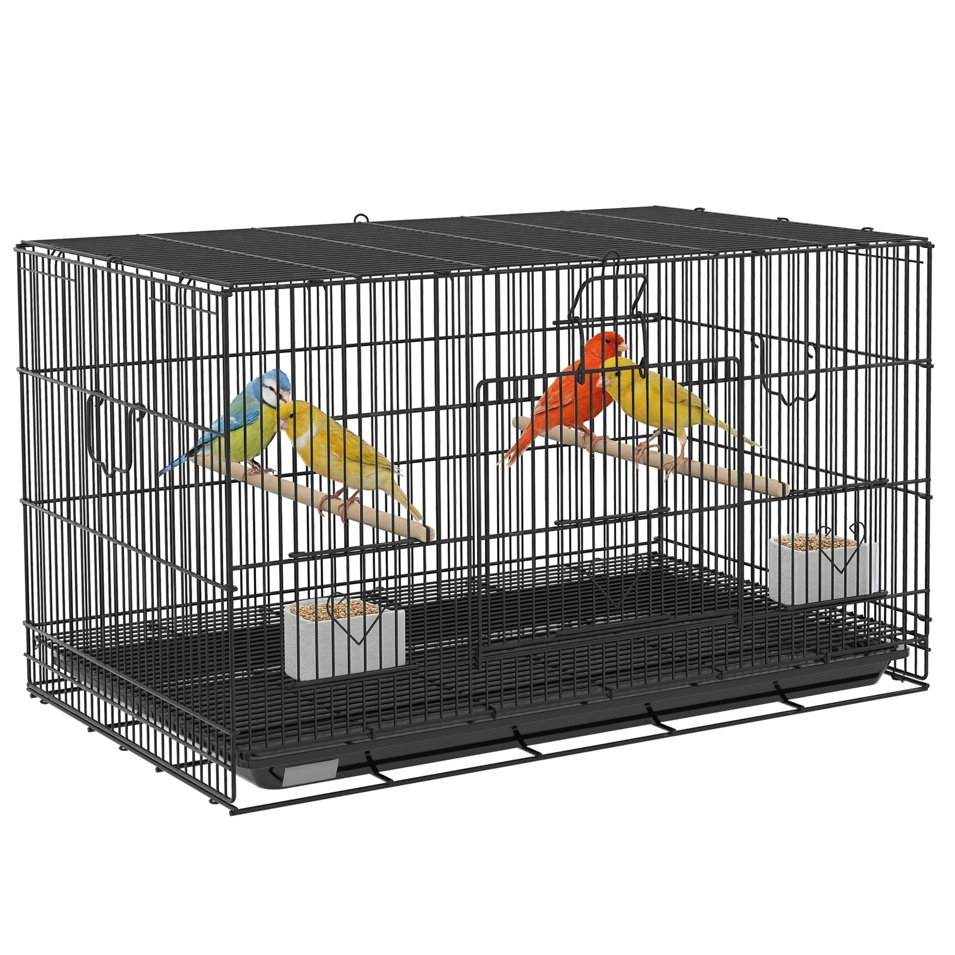 Birdcage for Canaries, Lovebirds Finches, Budgie Cage with Removable Tray, Bottom Mesh Panel, Wooden Perches, Food Conta