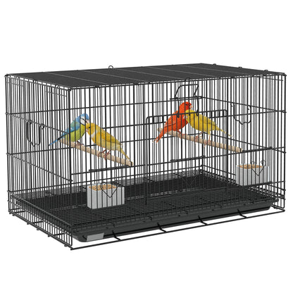 Birdcage for Canaries, Lovebirds Finches, Budgie Cage with Removable Tray, Bottom Mesh Panel, Wooden Perches, Food Conta