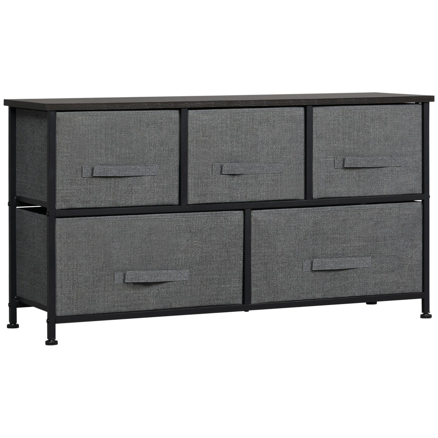 Linen Drawer Cabinet Organizer Storage Dresser Tower with 5 Removable Drawer Metal Frame Adjustable Feet for Living Room