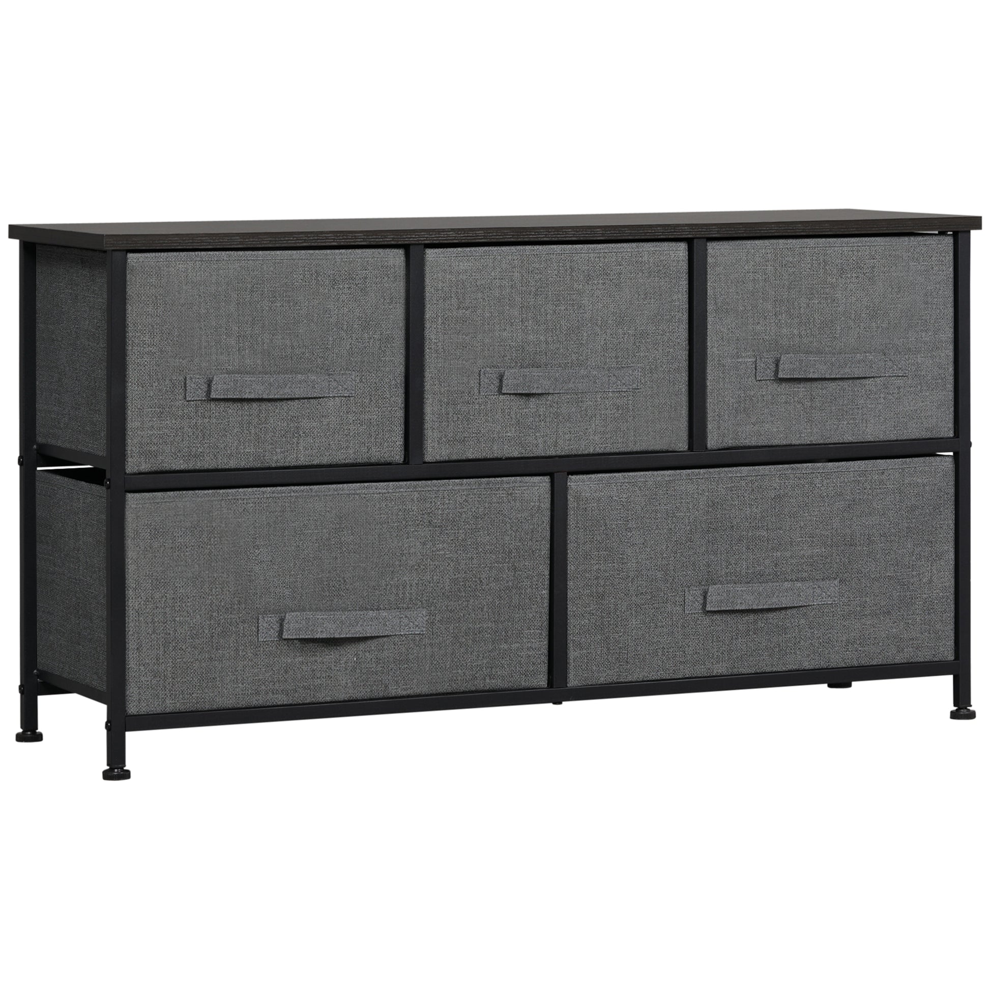 Linen Drawer Cabinet Organizer Storage Dresser Tower with 5 Removable Drawer Metal Frame Adjustable Feet for Living Room