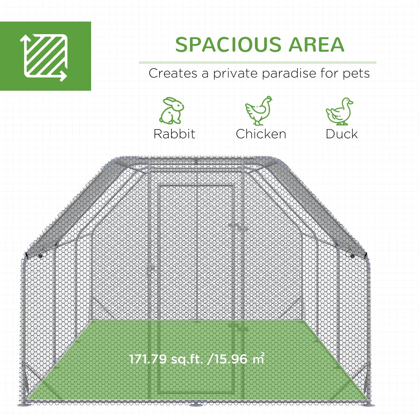 Chicken Run Outdoor, Galvanized Large Metal Chicken Coop Cage, Walk-in Enclosure Poultry Hen Run House Playpen Rabbit Hu