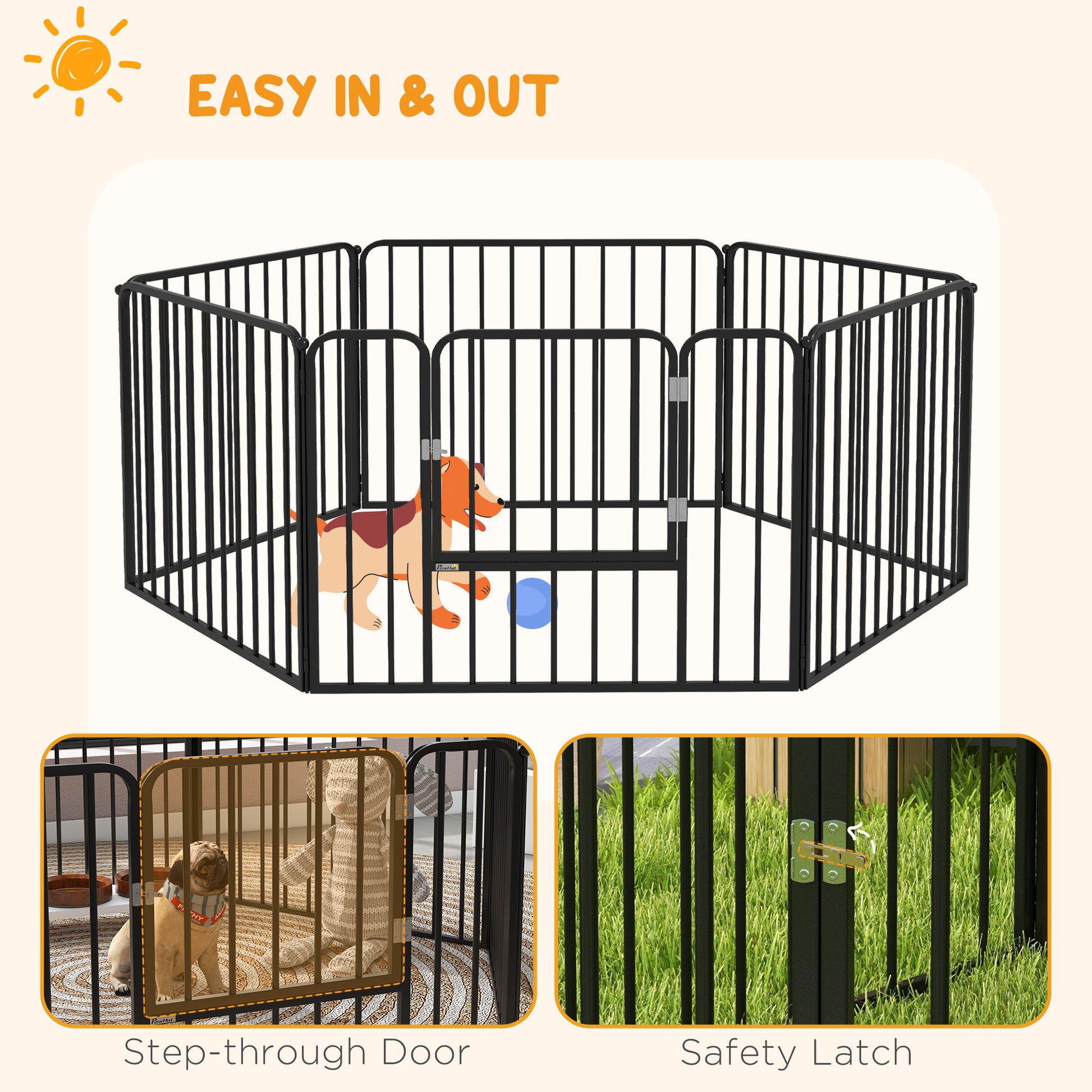 Dog Fence Outdoor 6 Panels 24" Height Indoor Steel Pet Exercise Pen DIY Design for Small Dogs