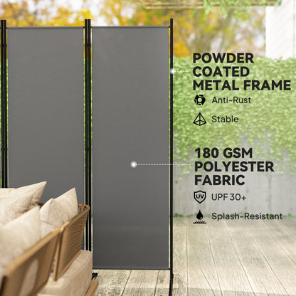 6 Panel Folding Outdoor Privacy Screen with Stable Base, 5.7FT Tall Room Divider with UV30+ Protection, Dark Grey