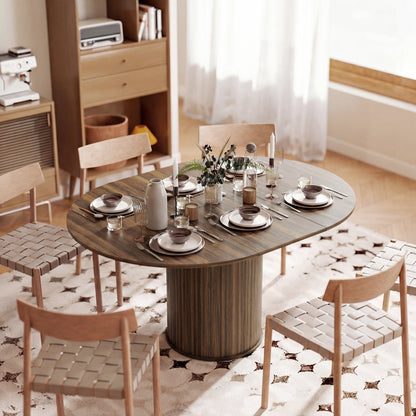 Extendable Kitchen Table for 6-8, 43.5"-59" Farmhouse Dining Table with Pedestal Base Walnut Wood Grain