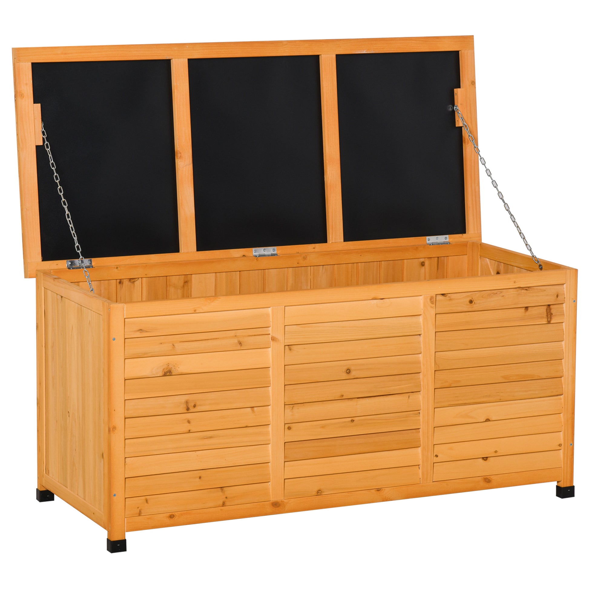 75 Gallon Wooden Storage Box patio Deck Box Bench, Garden Backyard Outdoor Storage Container with Aerating Gap & Weather
