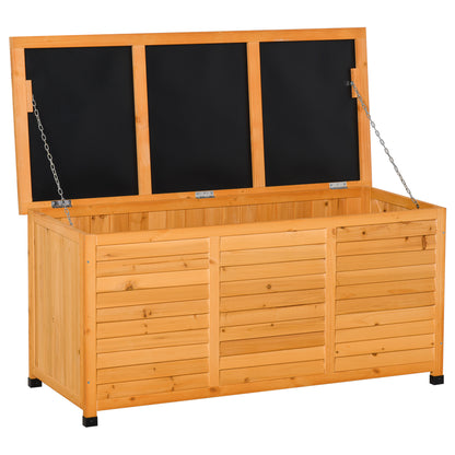 75 Gallon Wooden Storage Box patio Deck Box Bench, Garden Backyard Outdoor Storage Container with Aerating Gap & Weather
